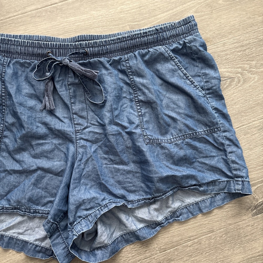 ana plus size 24w shorts blue chambray easy pull on elastic drawstring - Picture 4 of 11